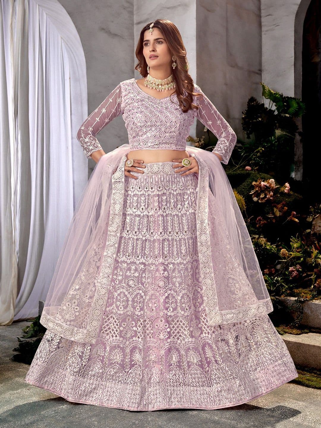 VARNI FABRICS Embroidered Sequinned Semi-Stitched Lehenga & Unstitched Blouse With Dupatta - view 1