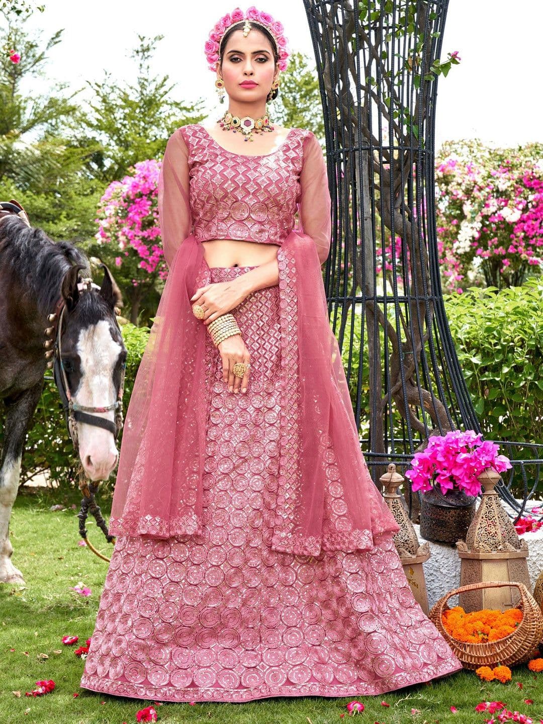 VARNI FABRICS Embroidered Semi-Stitched Lehenga & Unstitched Blouse With Dupatta - view 1
