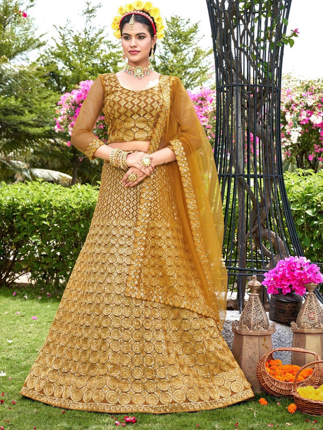 VARNI FABRICS Embroidered Semi-Stitched Lehenga & Unstitched Blouse With Dupatta - view 1