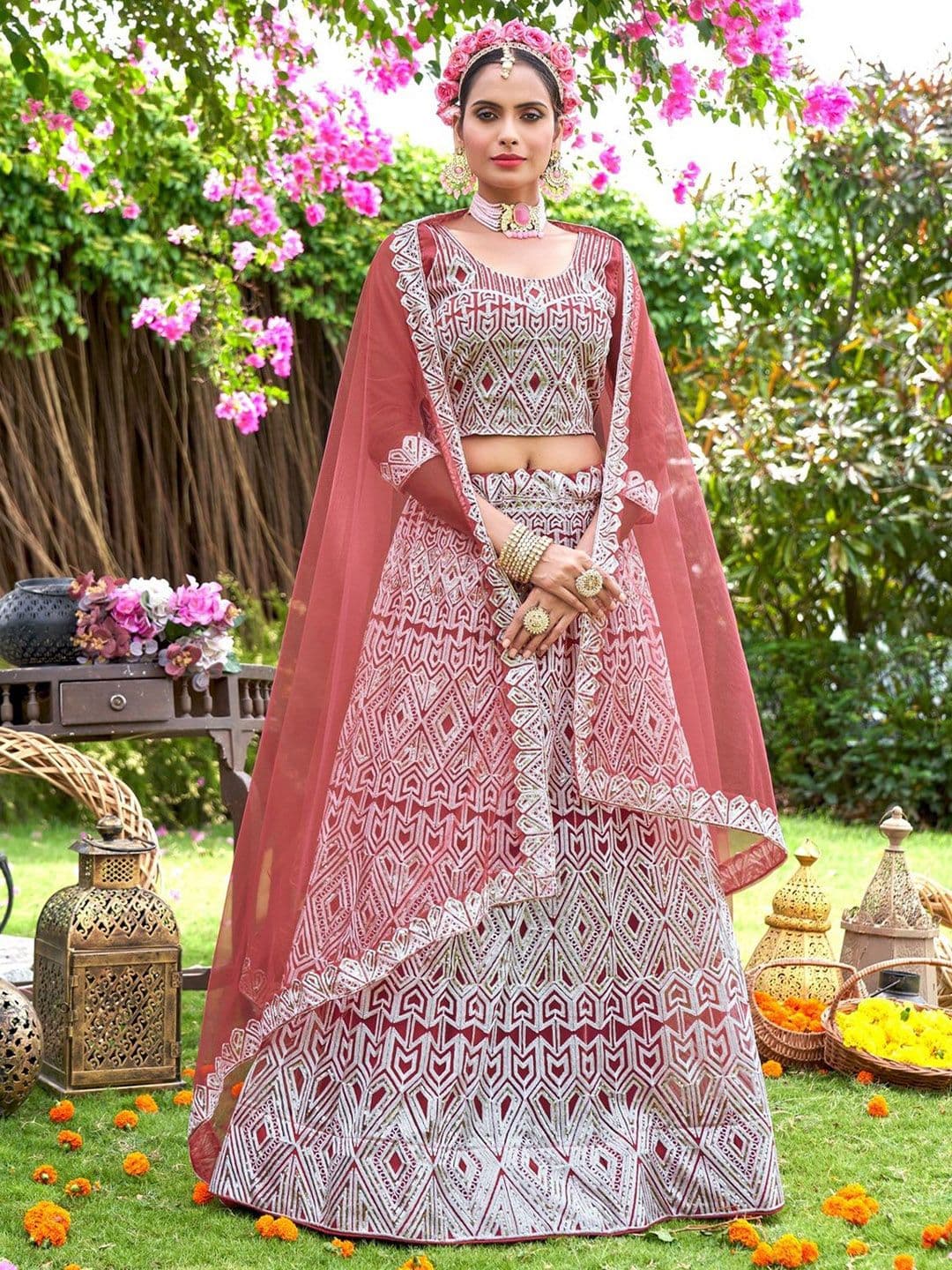 VARNI FABRICS Embroidered Semi-Stitched Lehenga & Unstitched Blouse With Dupatta - view 1