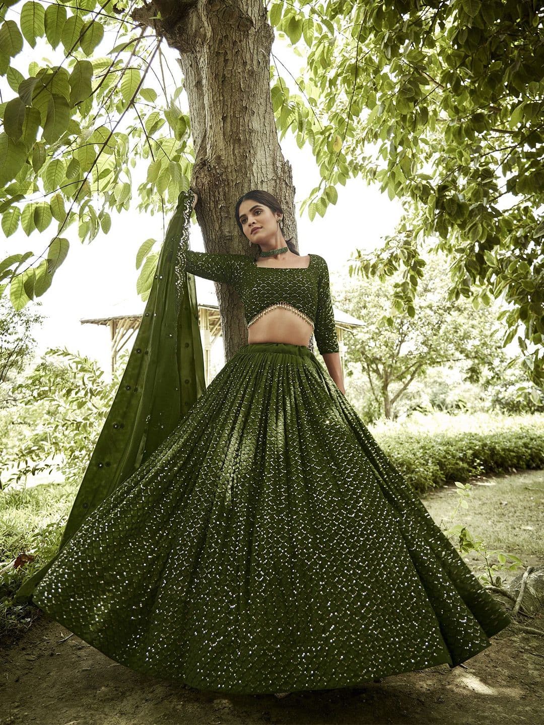 Warthy Ent Embroidered Sequinned Semi-Stitched Lehenga & Unstitched Blouse With Dupatta - view 1