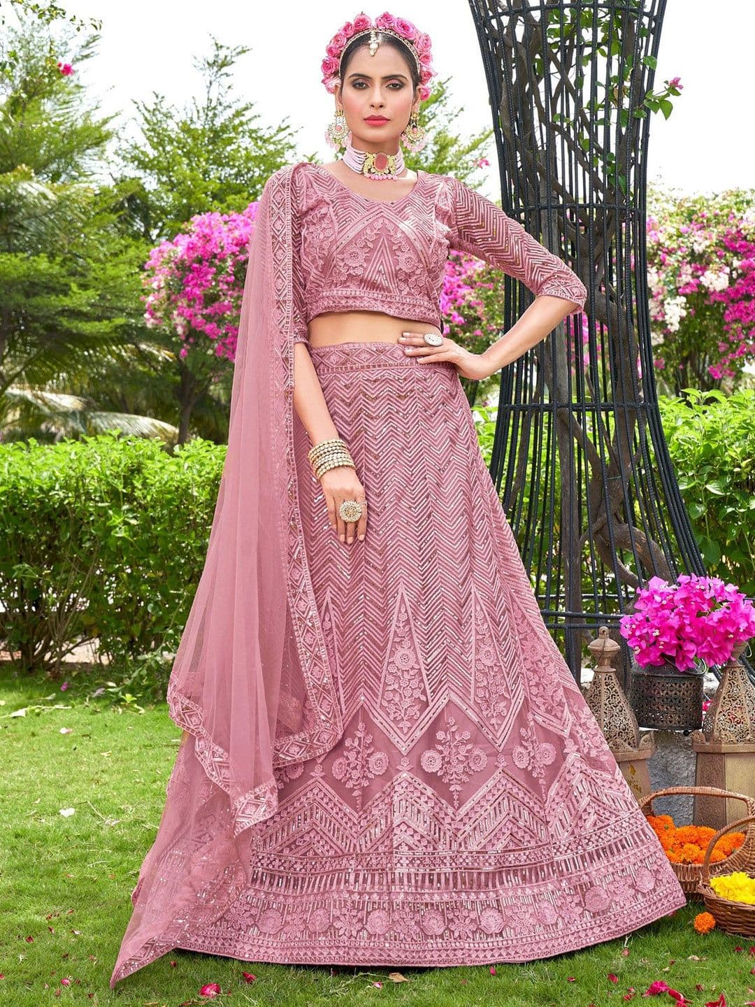 VARNI FABRICS Embroidered Semi-Stitched Lehenga & Unstitched Blouse With Dupatta - view 1