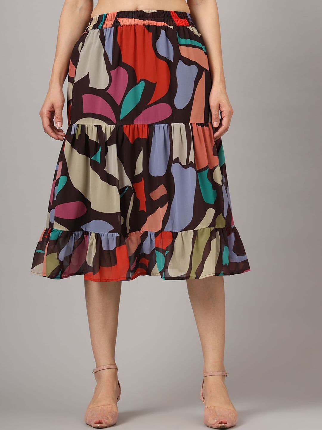 CHARMGAL Abstract Printed Flared Midi Skirt - view 1
