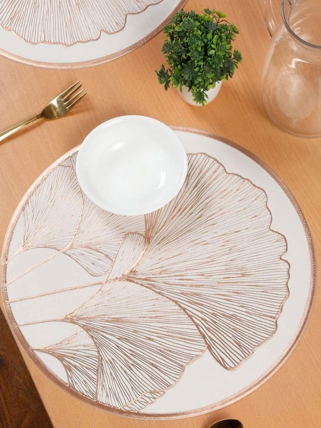 Dakshya Industries 6 Pieces White & Copper-Toned Floral Embellished Round Table Placemats - view 1
