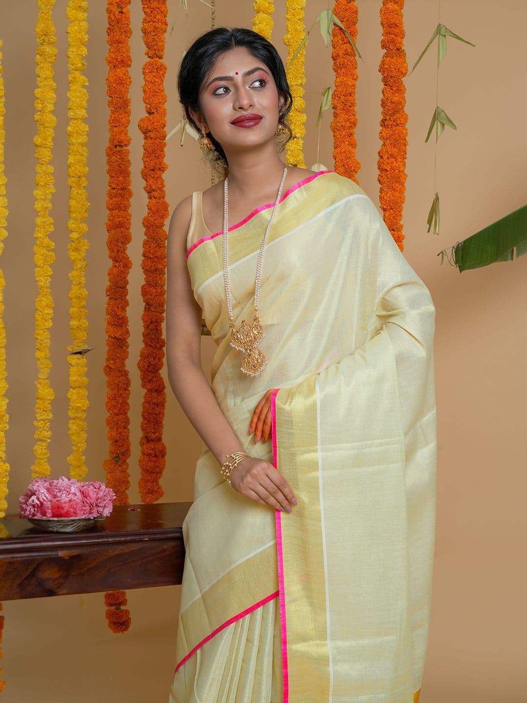 TEEJH Women Woven Design Zari Tissue Kasavu Saree - view 1