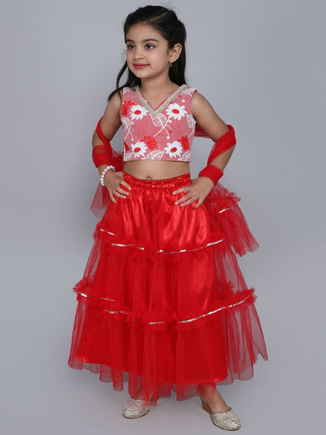 MANY FROCKS & Girls Embroidered Ready to Wear Lehenga Blouse With Dupatta - view 1