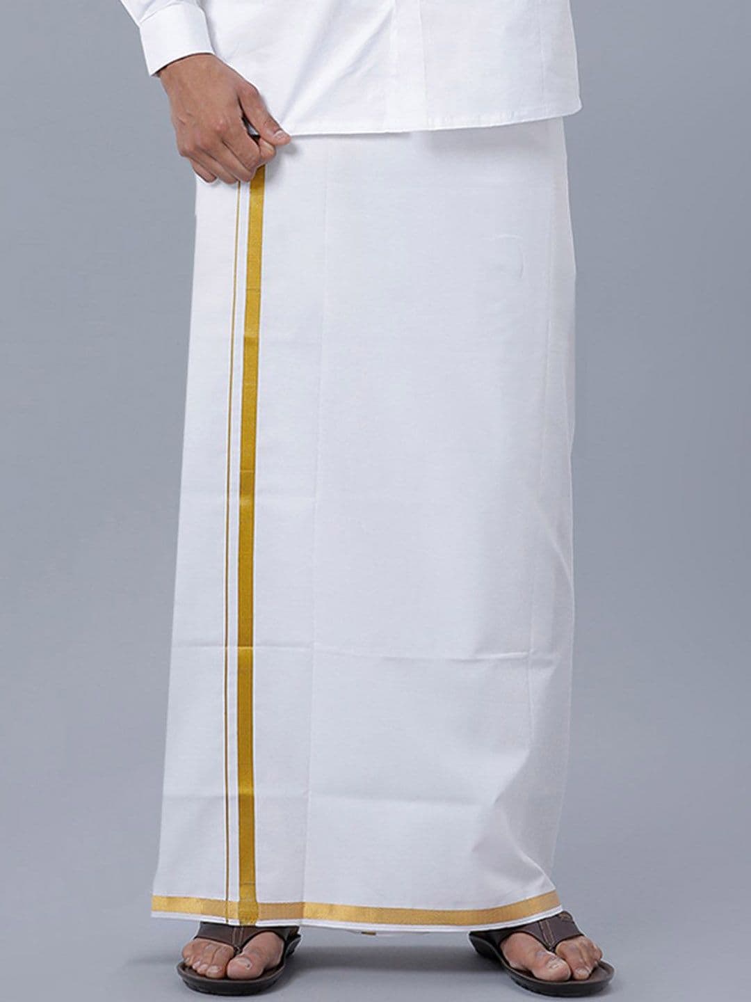 Ramraj Men Cotton Solid Gold jari border Single Layer Dhoti - view 1