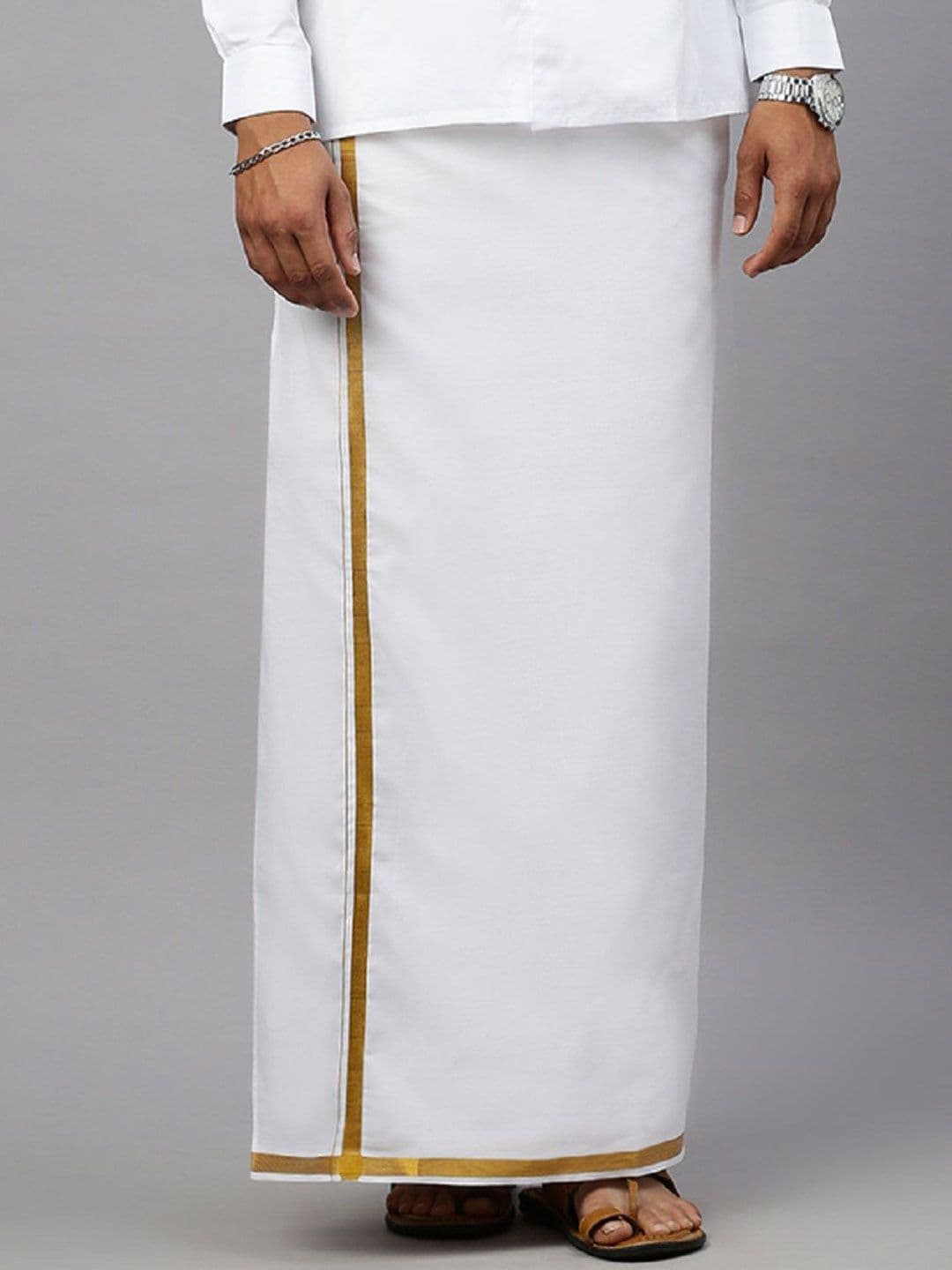 Ramraj Men Cotton Solid Gold jari border Single Layer Dhoti - view 1