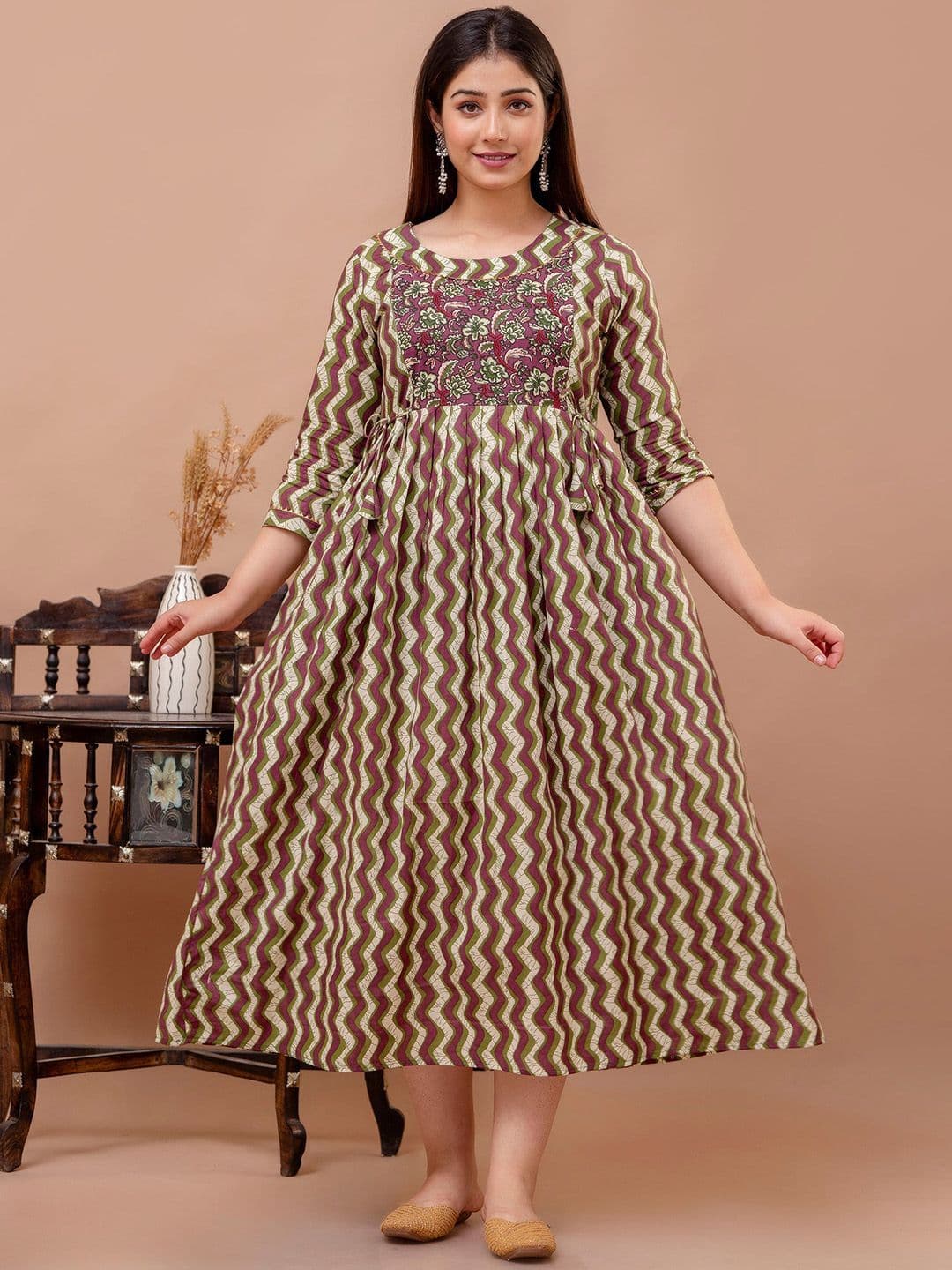 MURLI KURTI Ethnic Motifs Printed Round Neck Maternity Midi Ethnic Dress - view 1