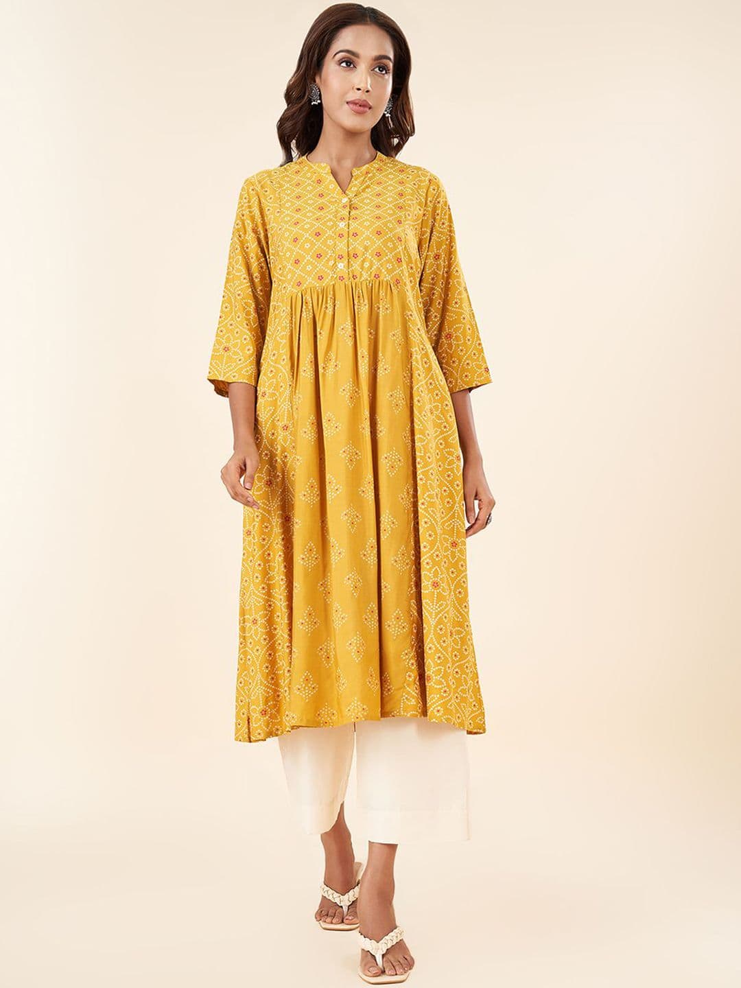 RANGMANCH BY PANTALOONS Bandhani Printed Mandarin Collar Anarkali Kurta - view 1