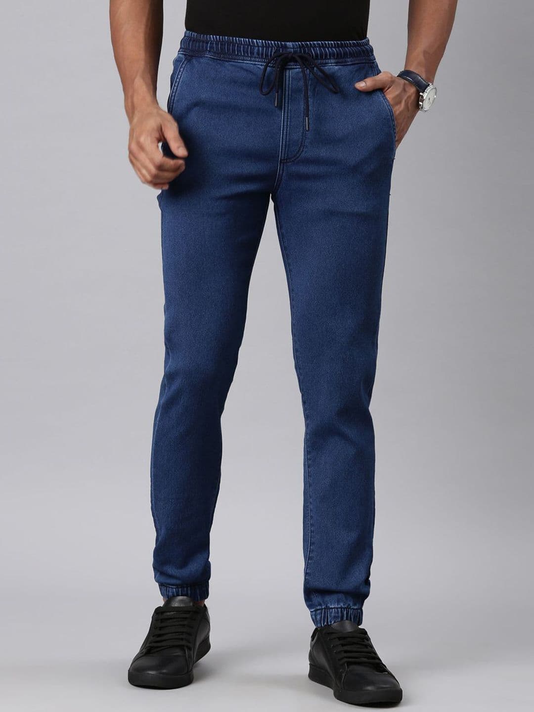CINOCCI Men Solid Mid-Rise Slim Fit Joggers Trousers - view 1