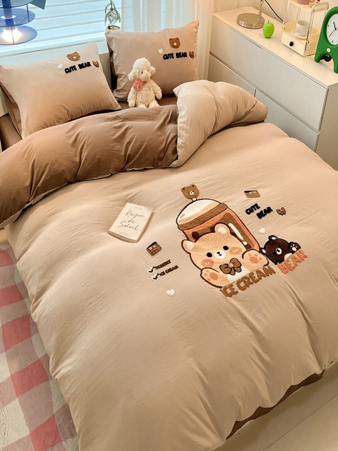 JC HOME Brown & White Geometric Polycotton 4 Piece Double Extra Large Regular Bedding Set - view 1