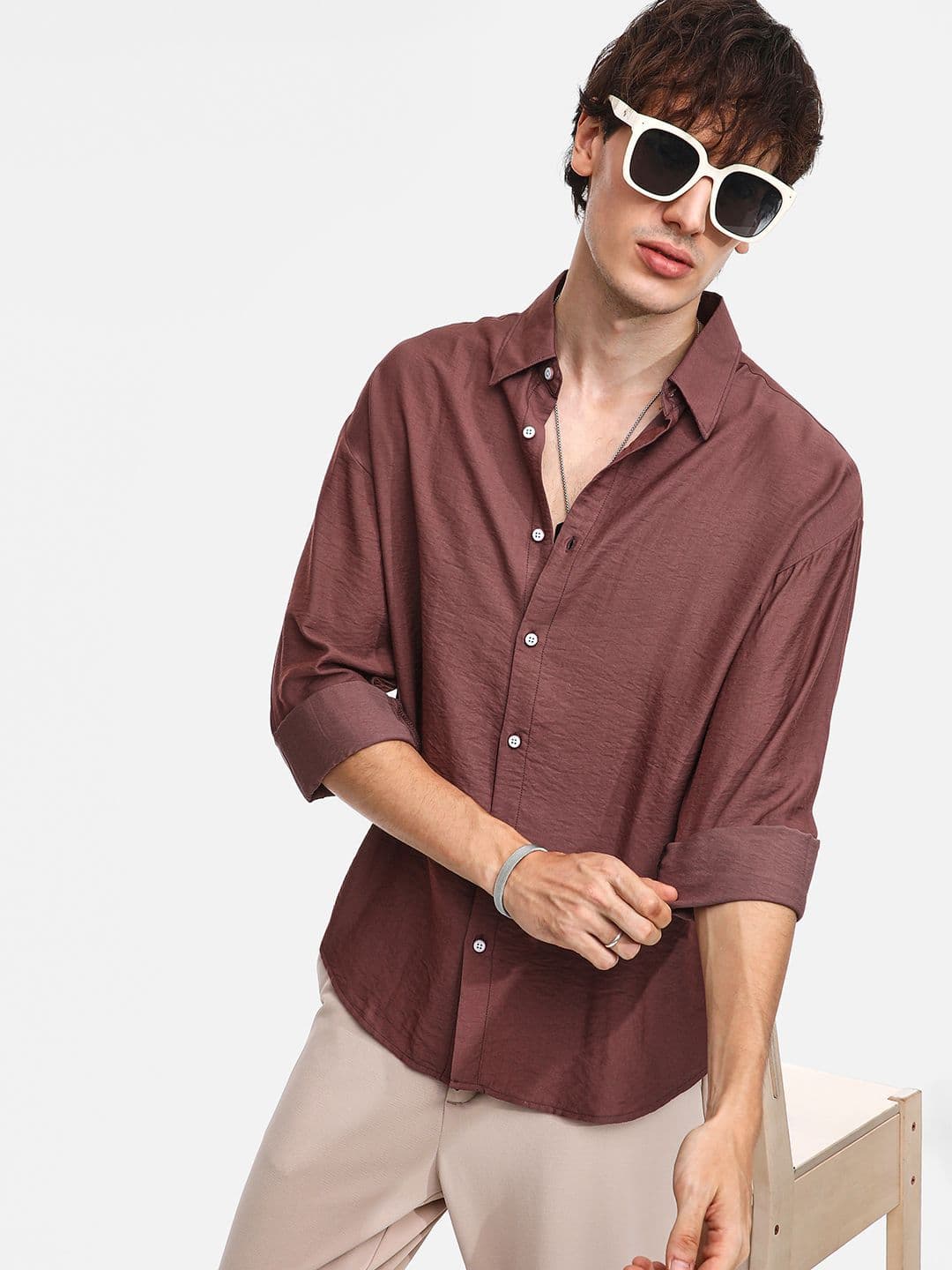 CAHOOT Men Comfort Spread Collar Solid Oversized Casual Shirt - view 1