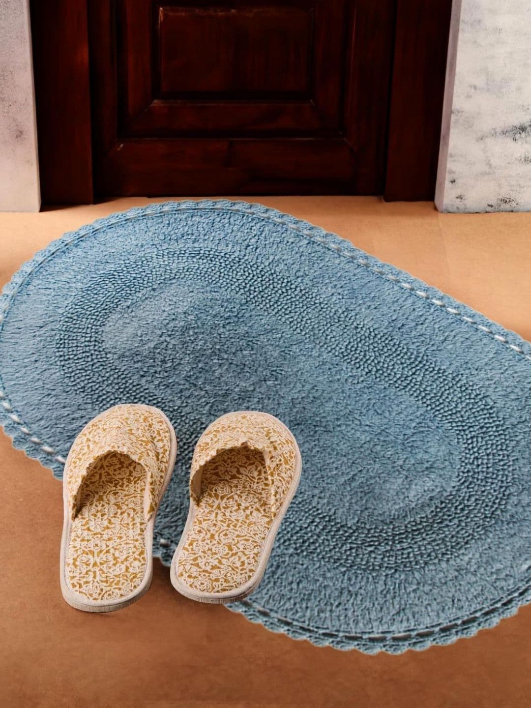 Fabindia Crochia Blue Textured 1450 GSM Bath Rugs - view 1