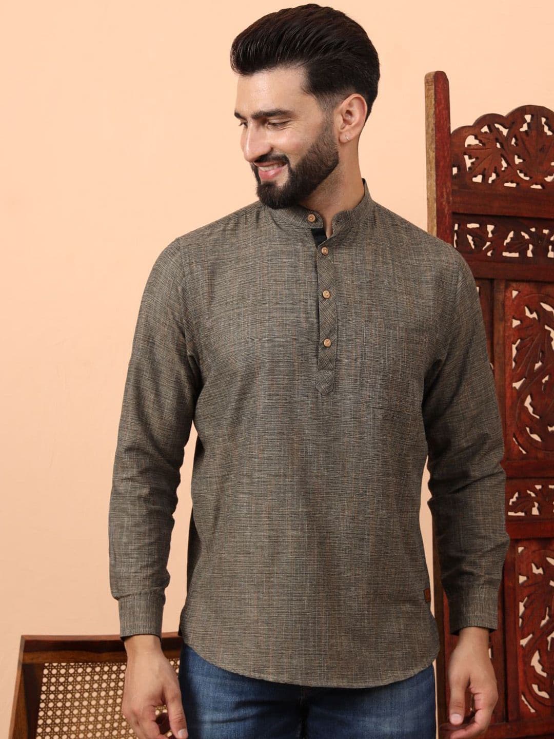 Latest Chikan Garments Striped Mandarin Collar Straight Short Kurta - view 1