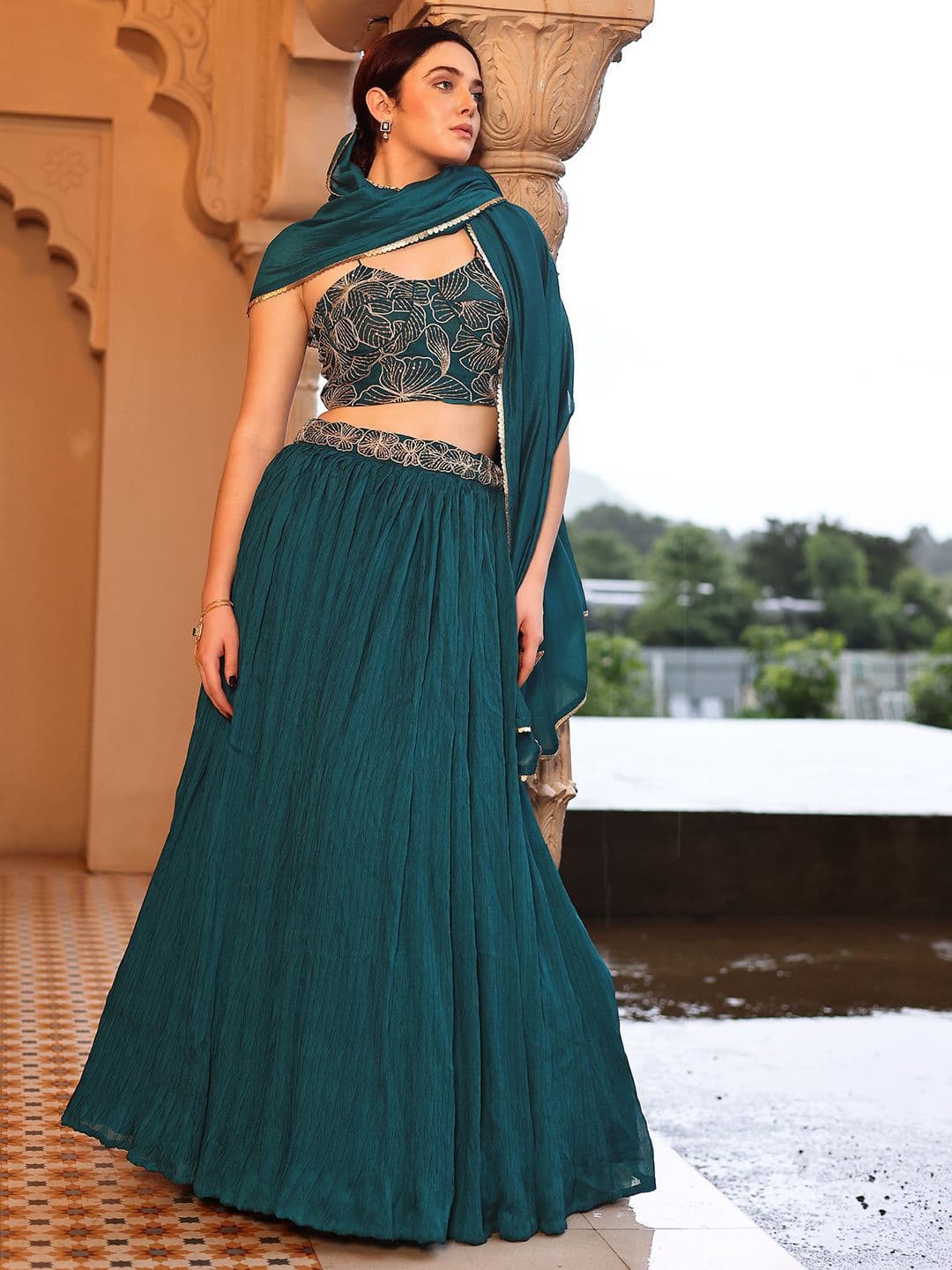 PURVAJA Embroidered Sequinned Ready to Wear Lehenga & Unstitched Blouse With Dupatta - view 1