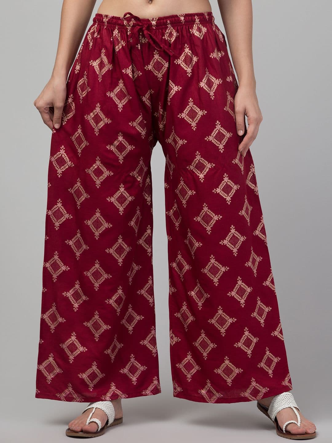FAMBEE Women Printed Flared Knitted Palazzos - view 1