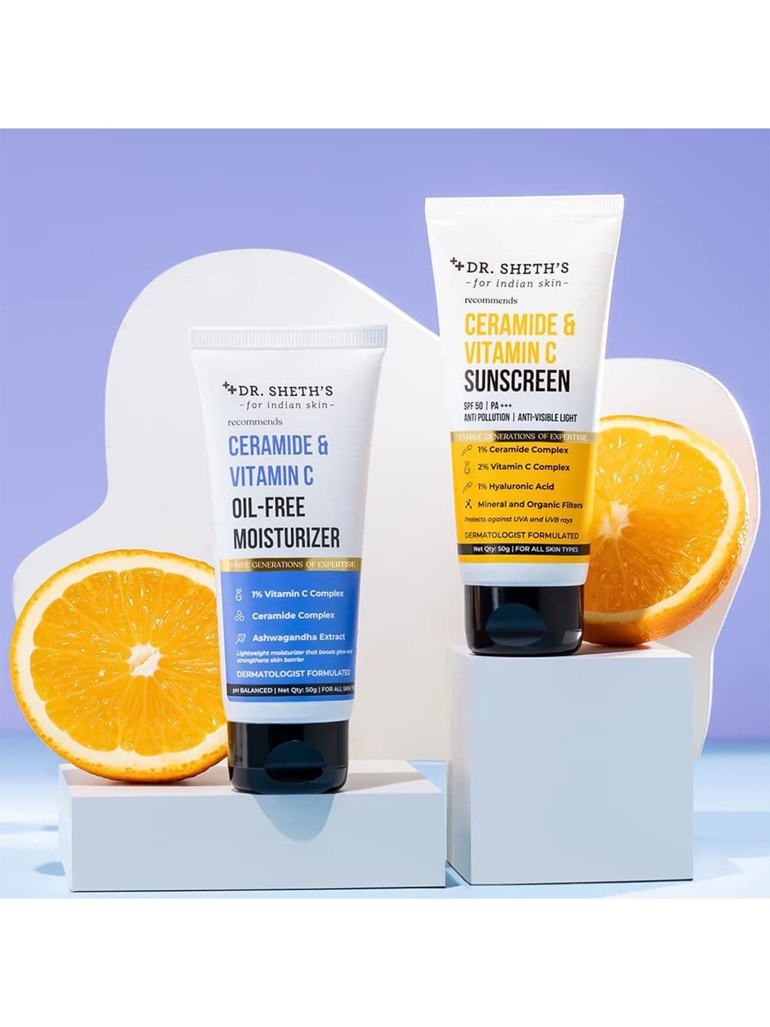 DR. SHETHS Glow & Protect Ceramide & Vitamin C Sunscreen & Oil-Free Moisturizer-50g Each - view 1