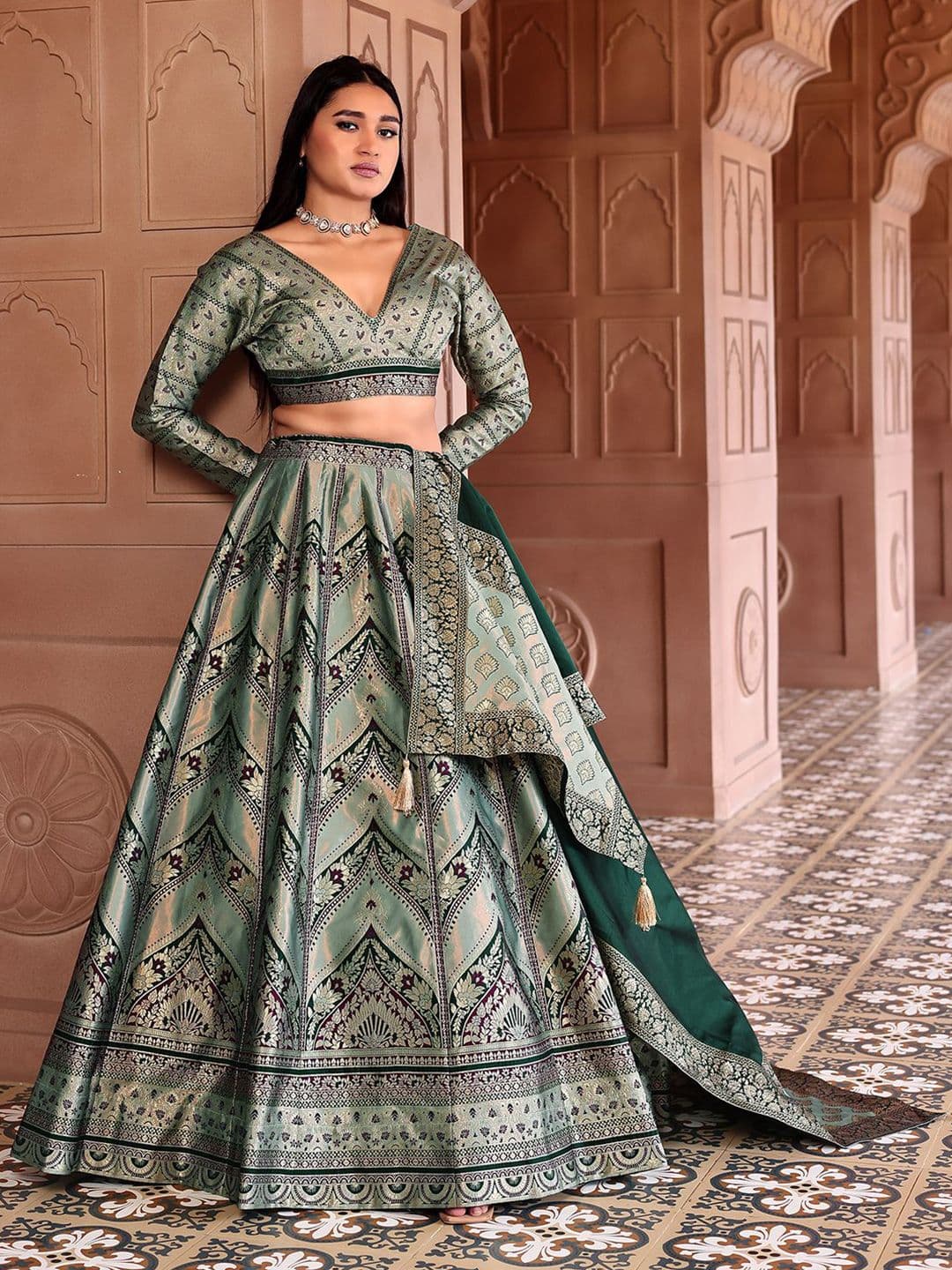 PURVAJA Ready to Wear Lehenga & Unstitched Blouse With Dupatta - view 1