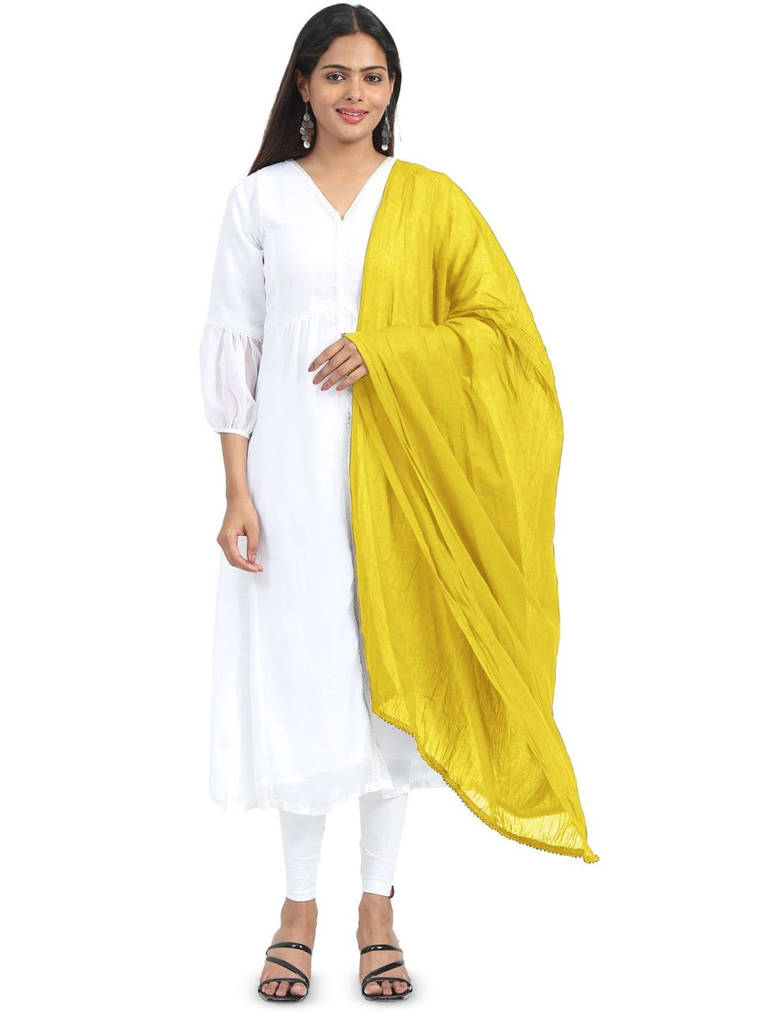MIRAAN Cotton Dupatta with PomPom Border - view 1