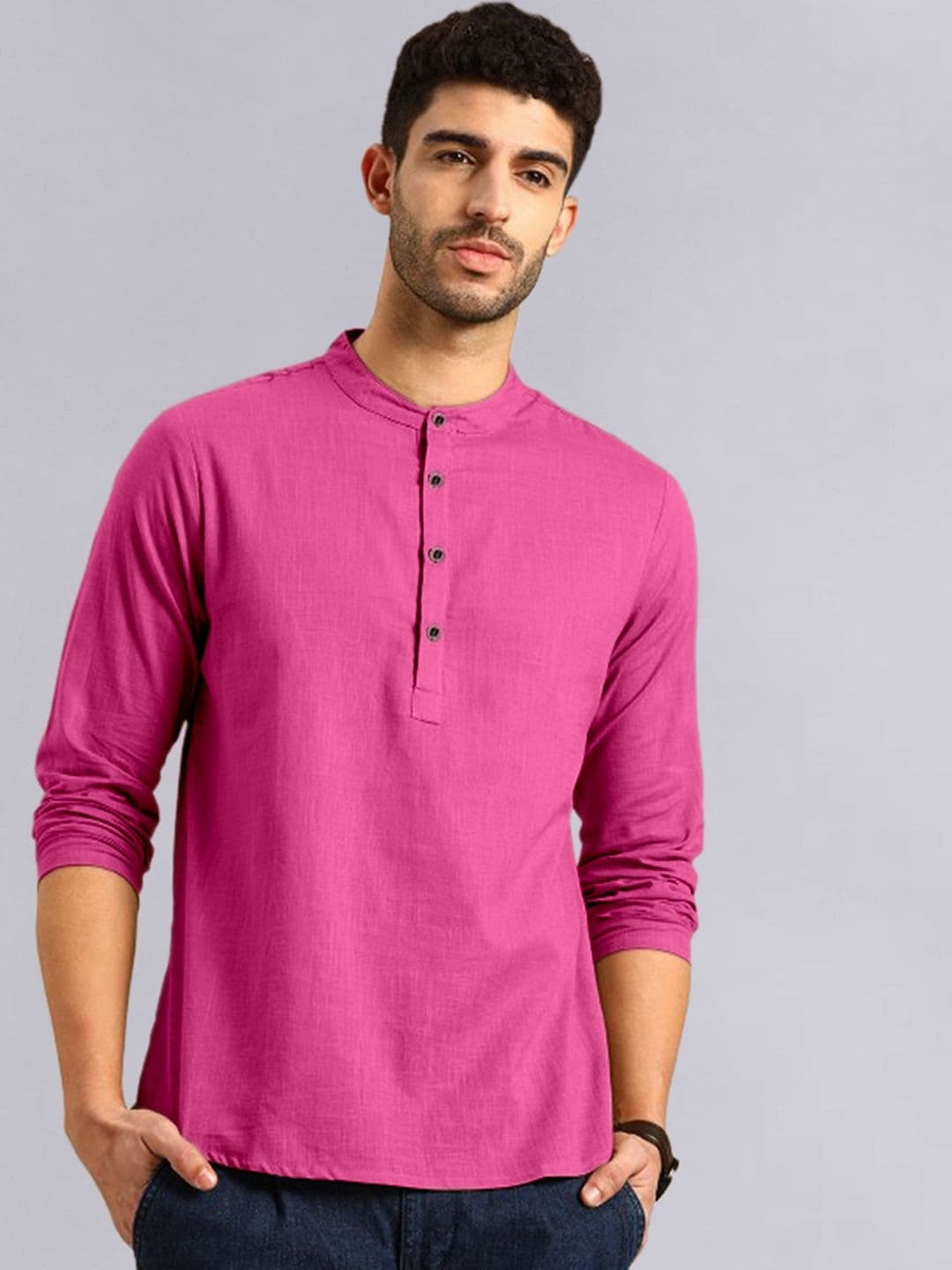 allan peter Mandarin Collar Pure Cotton Straight Kurta - view 1