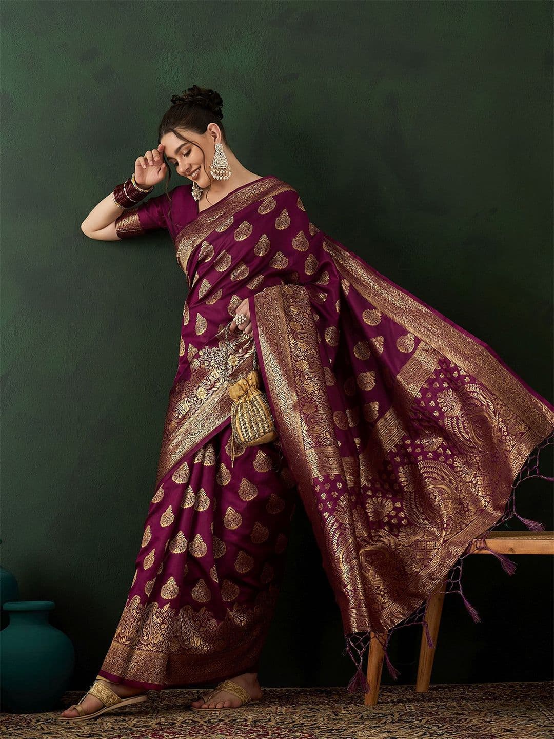 Sangria Woven Design Saree With Blouse Piece - view 1