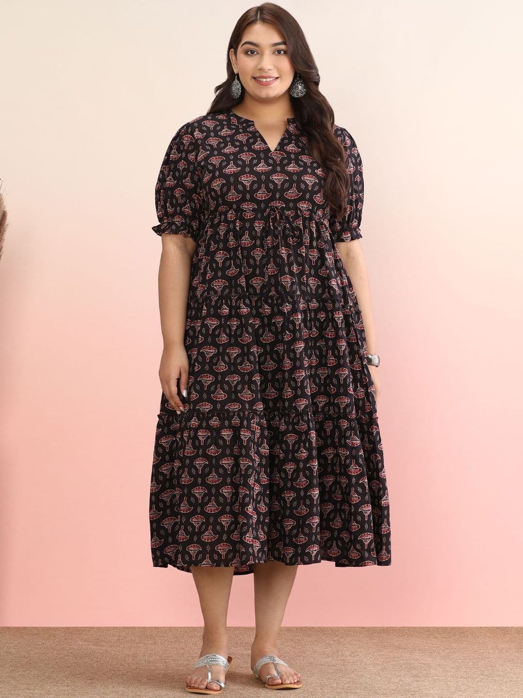 anayna Printed Cotton Fit & Flared Midi Dress - view 1