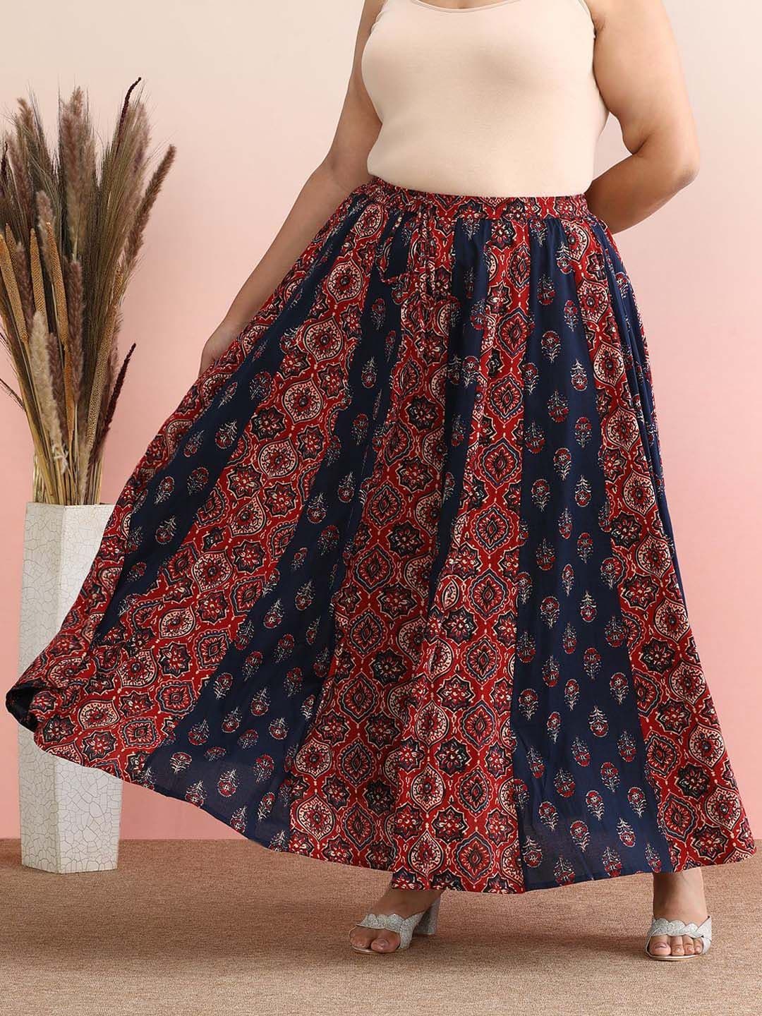 anayna Ethnic Printed Cotton Flared Plus Size Maxi Skirts - view 1