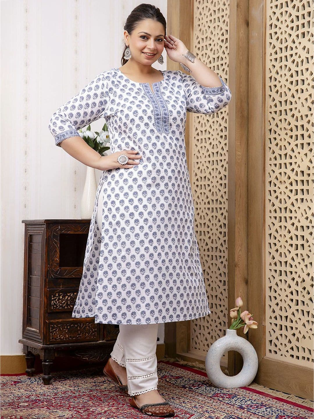 Nayo Plus Size Ethnic Motifs Printed Cotton Straight Kurta - view 1