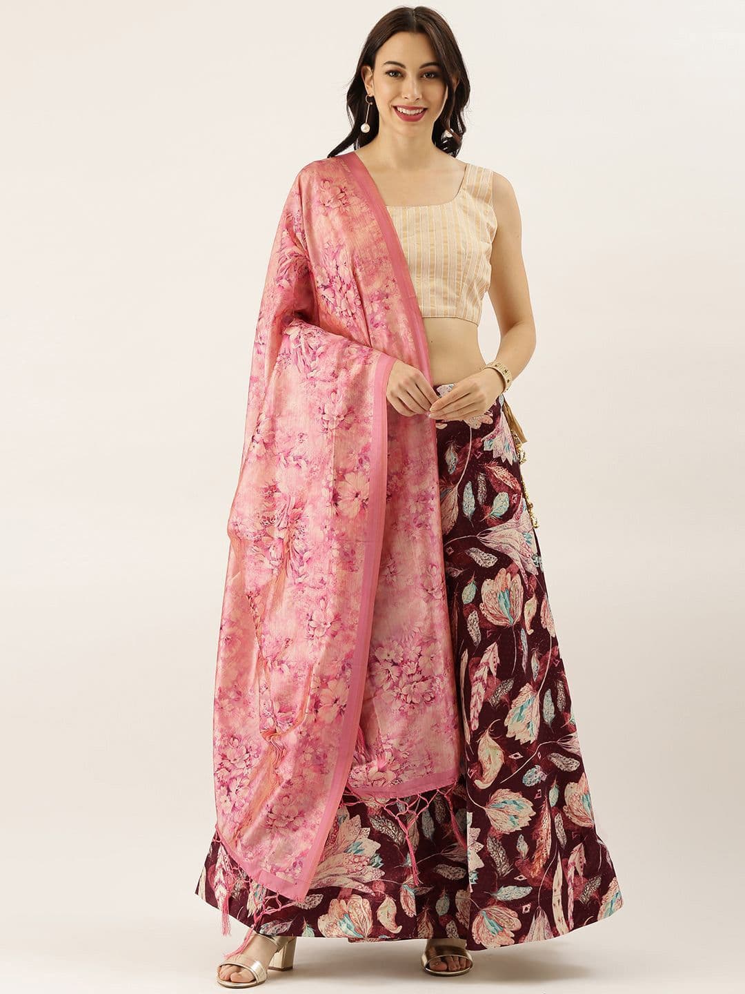 Kaizen TEXO FAB Floral Printed Semi-Stitched Lehenga & Unstitched Blouse With Dupatta - view 1