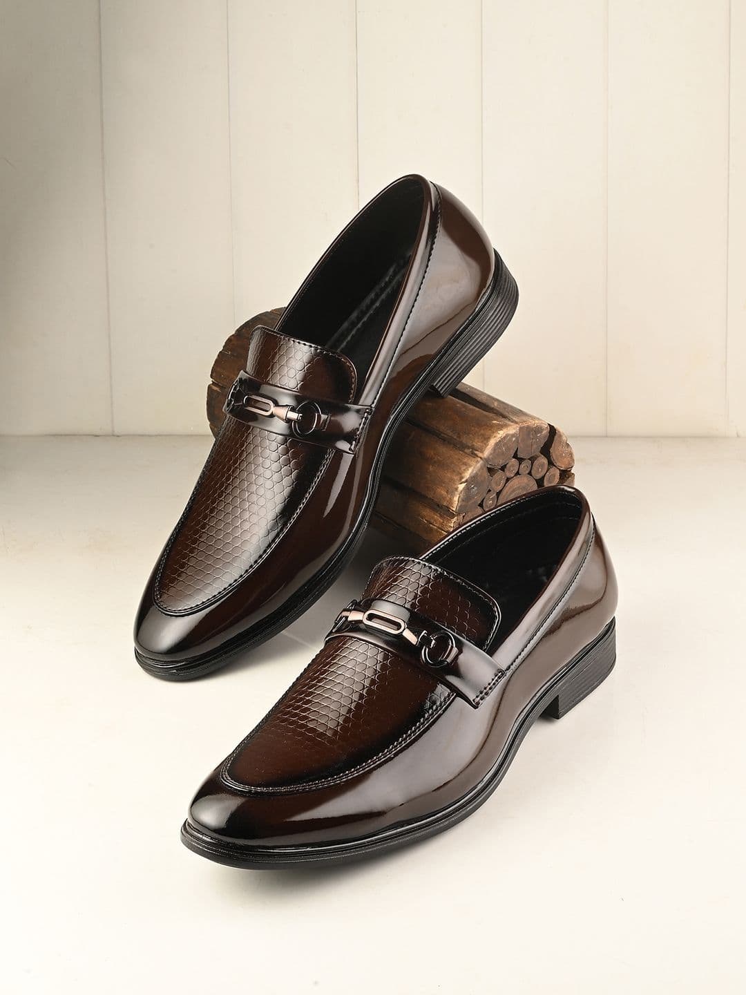 HERE&NOW Men Textured Leather Formal Slip-On Shoes - view 1