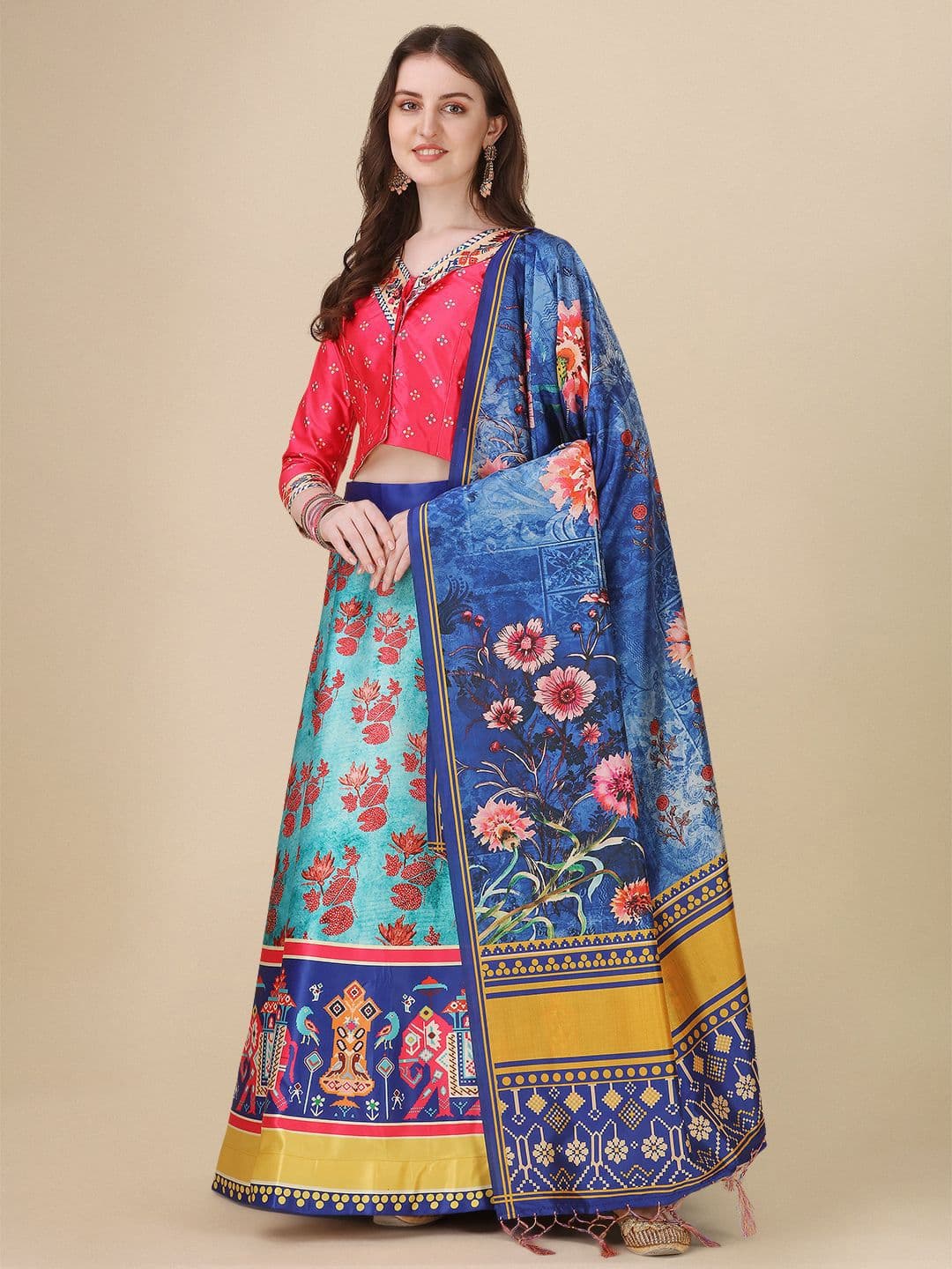 Kaizen TEXO FAB Printed Semi-Stitched Lehenga & Unstitched Blouse With Dupatta - view 1