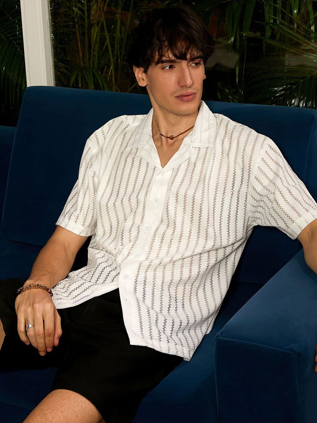 CAHOOT Men Comfort Cuban Collar Striped Oversized Casual Shirt - view 1