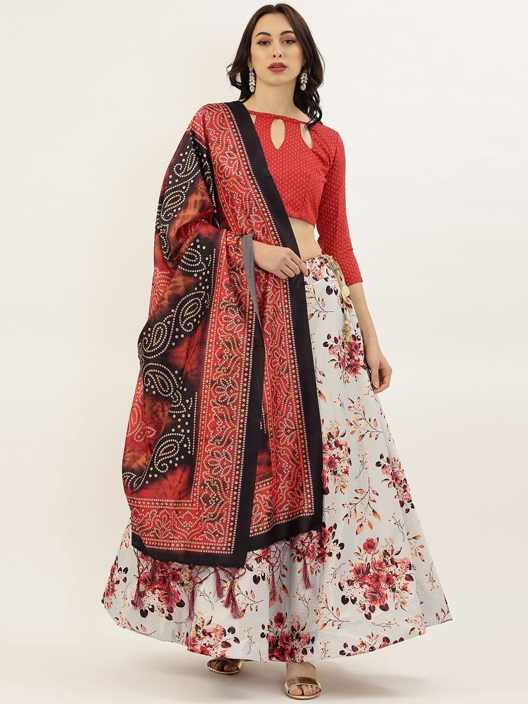 Kaizen TEXO FAB Printed Satin Semi-Stitched Lehenga & Unstitched Blouse With Dupatta - view 1