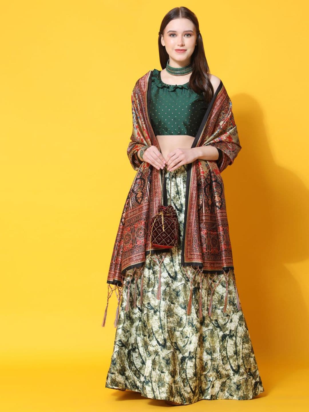 Kaizen TEXO FAB Printed Satin Semi-Stitched Lehenga & Unstitched Blouse With Dupatta - view 1