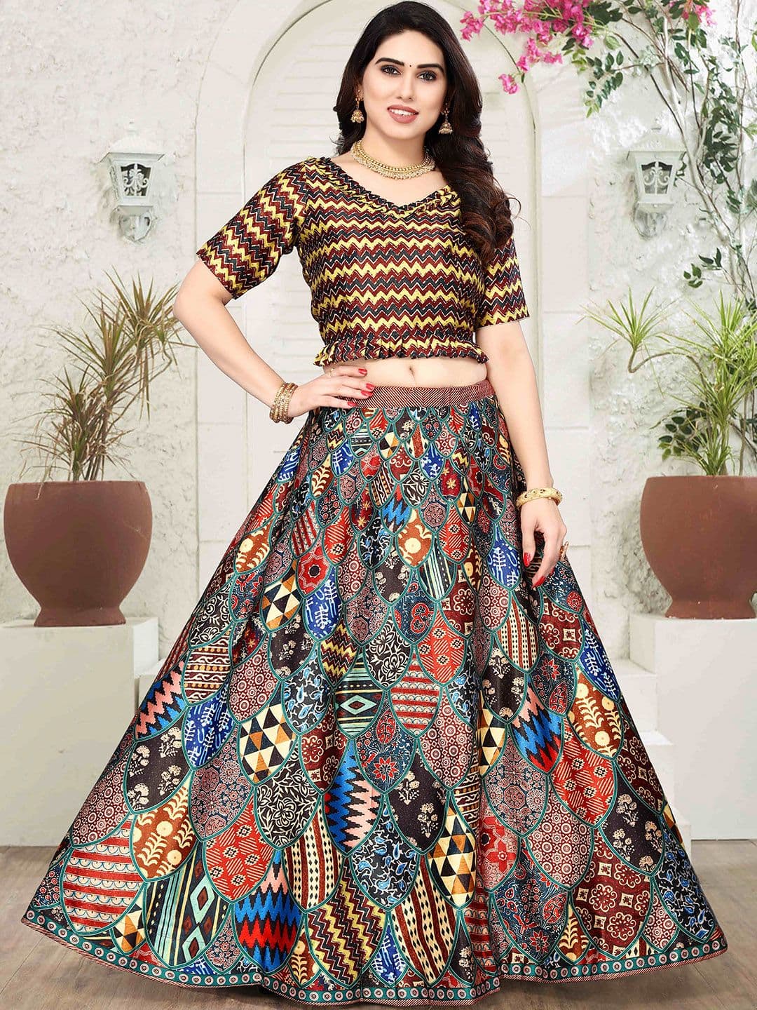 Kaizen TEXO FAB Printed Semi-Stitched Lehenga & Unstitched Blouse - view 1