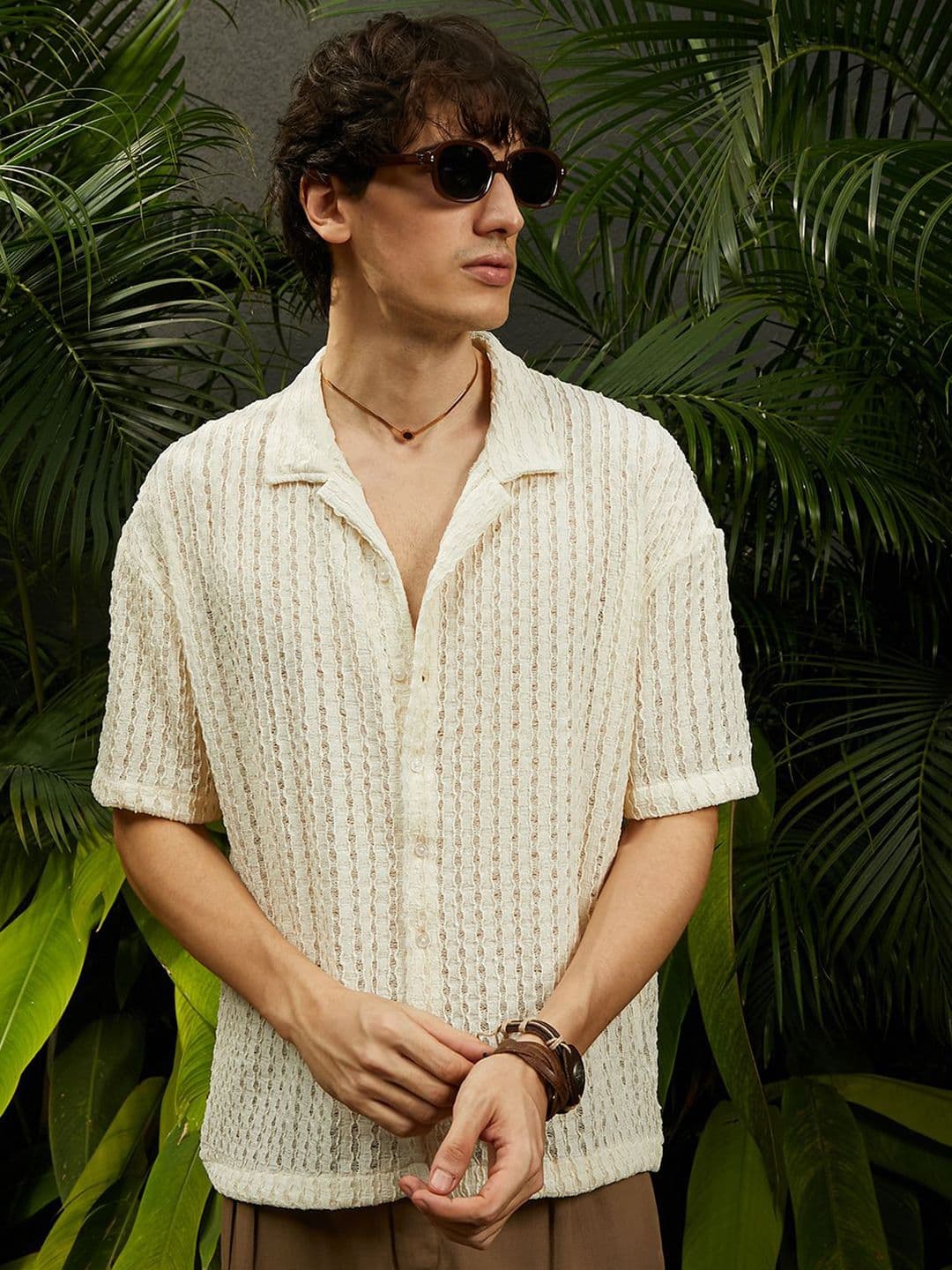 CAHOOT Men Comfort Cuban Collar Textured Polycotton Oversized Casual Shirt - view 1