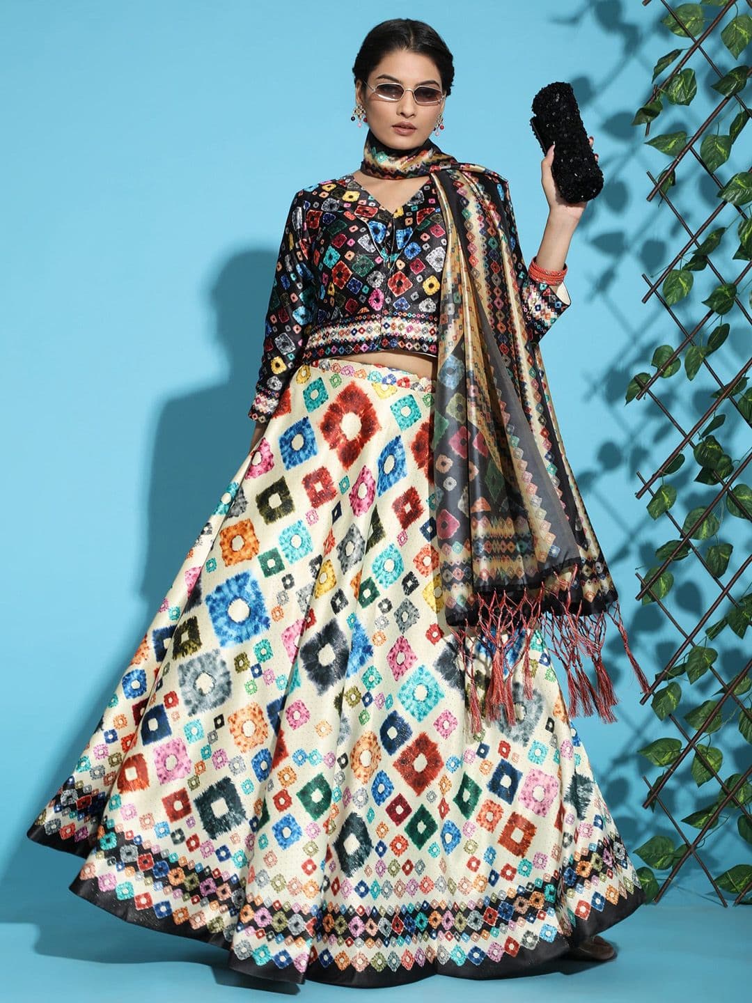Kaizen TEXO FAB Printed Satin Semi-Stitched Lehenga & Unstitched Blouse With Dupatta - view 1