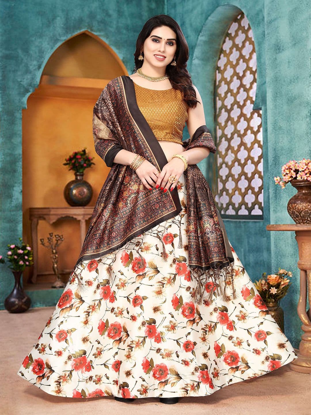 Kaizen TEXO FAB Woven Design Semi-Stitched Lehenga & Unstitched Blouse With Dupatta - view 1