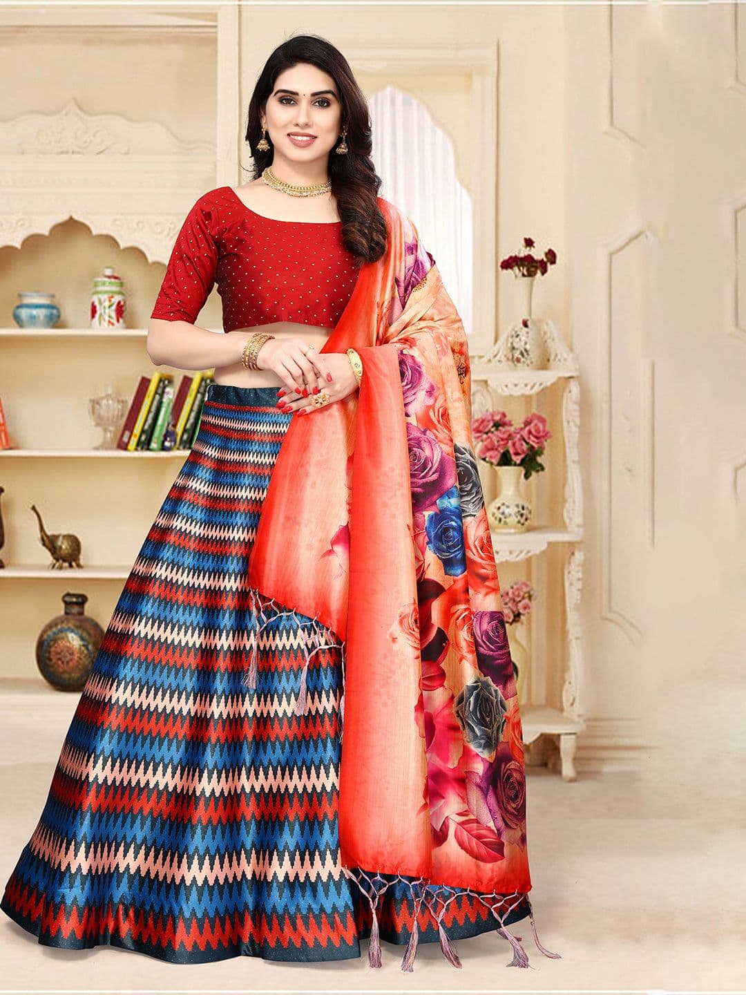Kaizen TEXO FAB Digital Printed Semi-Stitched Lehenga & Unstitched Blouse With Dupatta - view 1