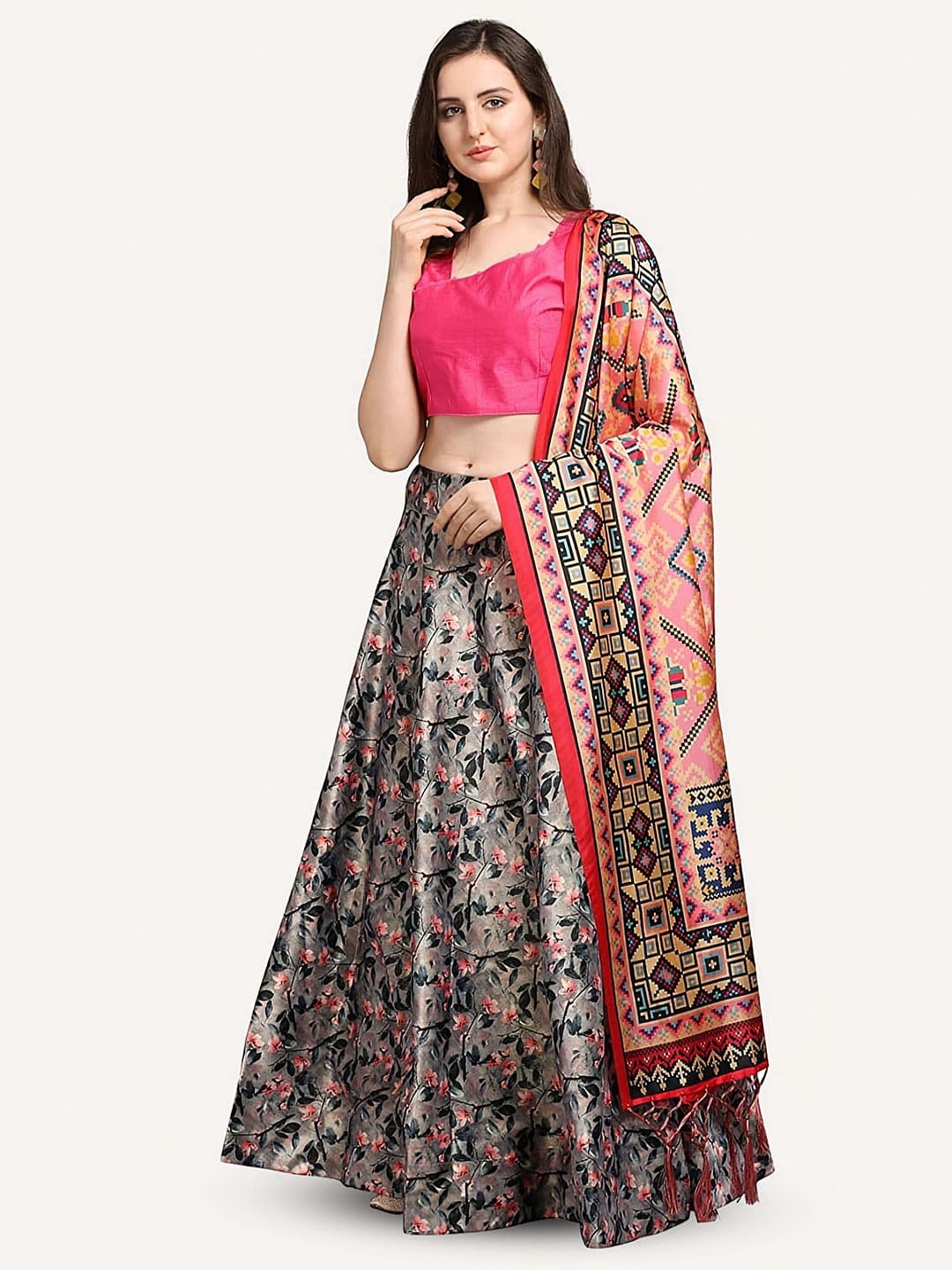 Kaizen TEXO FAB Floral Printed Semi-Stitched Lehenga & Unstitched Blouse With Dupatta - view 1