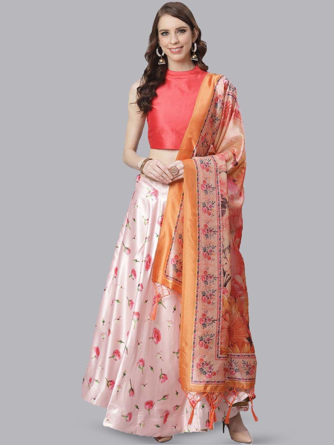 Kaizen TEXO FAB Printed Satin Semi-Stitched Lehenga & Unstitched Blouse With Dupatta - view 1