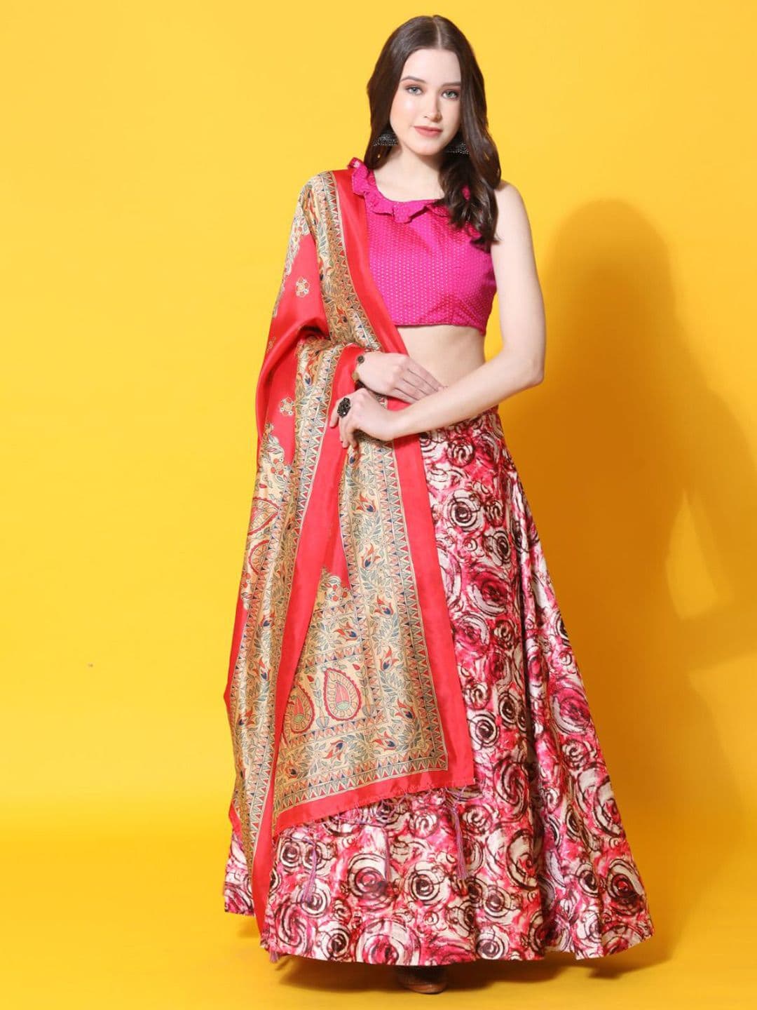 Kaizen TEXO FAB Printed Semi-Stitched Lehenga & Unstitched Blouse With Dupatta - view 1