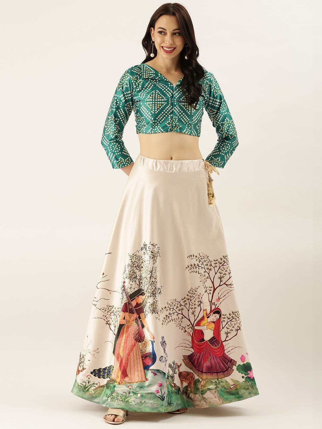 Kaizen TEXO FAB Printed Satin Semi-Stitched Lehenga & Unstitched Blouse - view 1