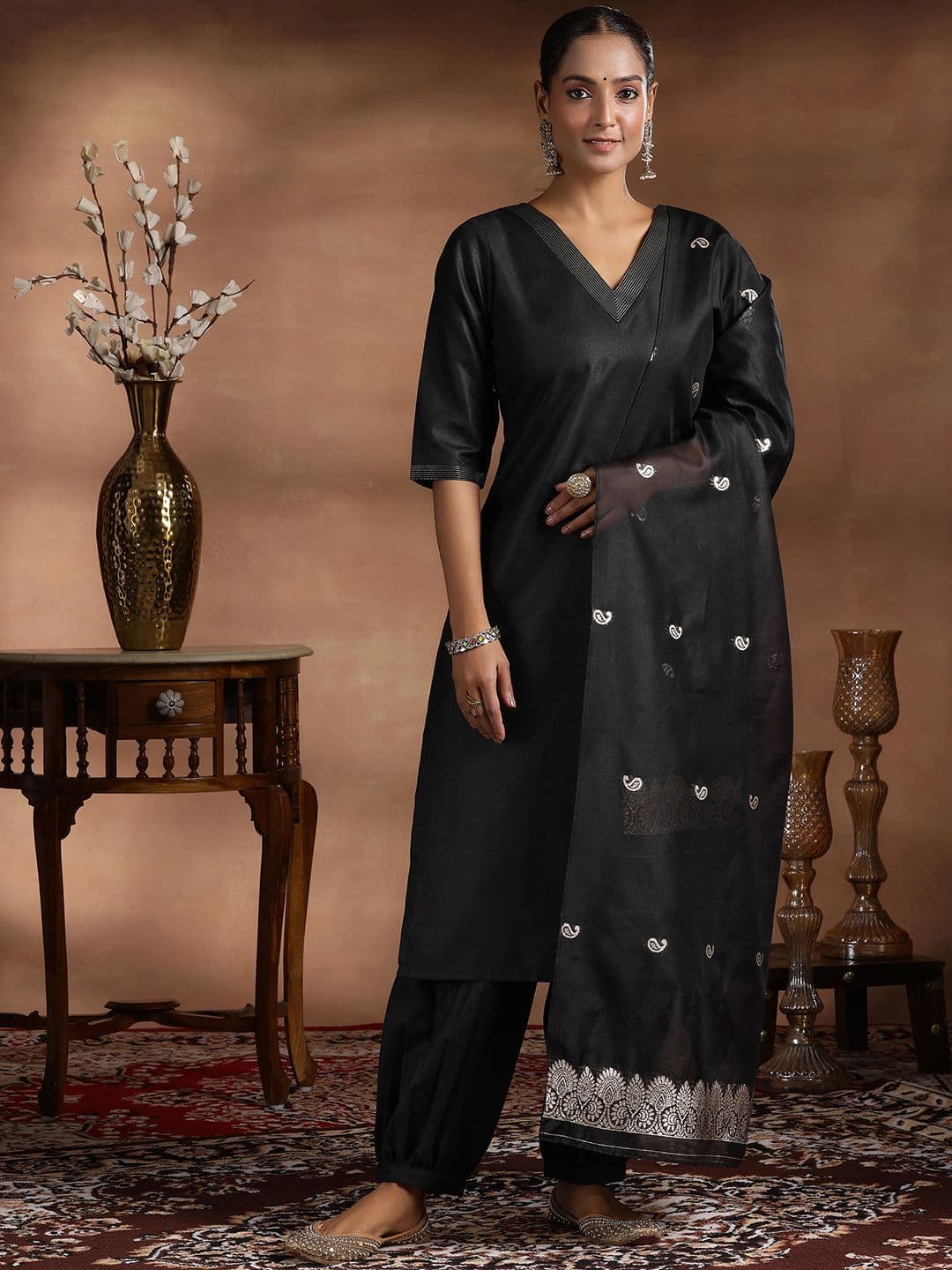 Gerua By Libas V-Neck Straight Kurta with Salwar & With Dupatta - view 1