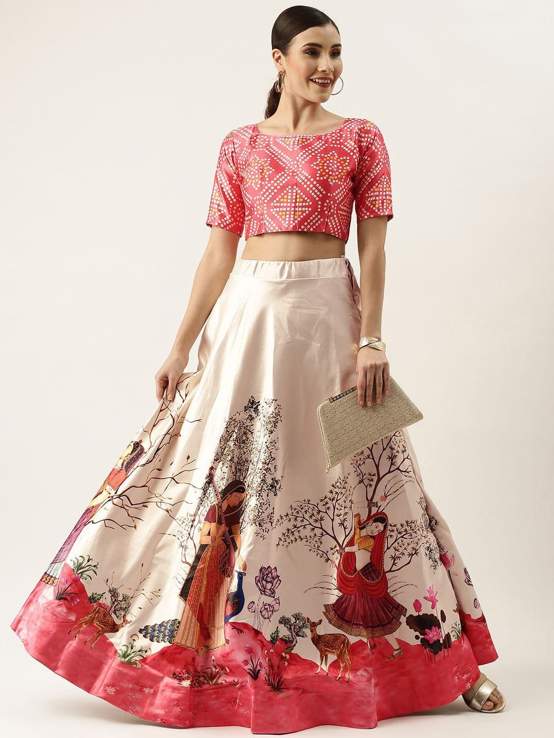 Kaizen TEXO FAB Floral Printed Semi-Stitched Lehenga & Unstitched Blouse - view 1