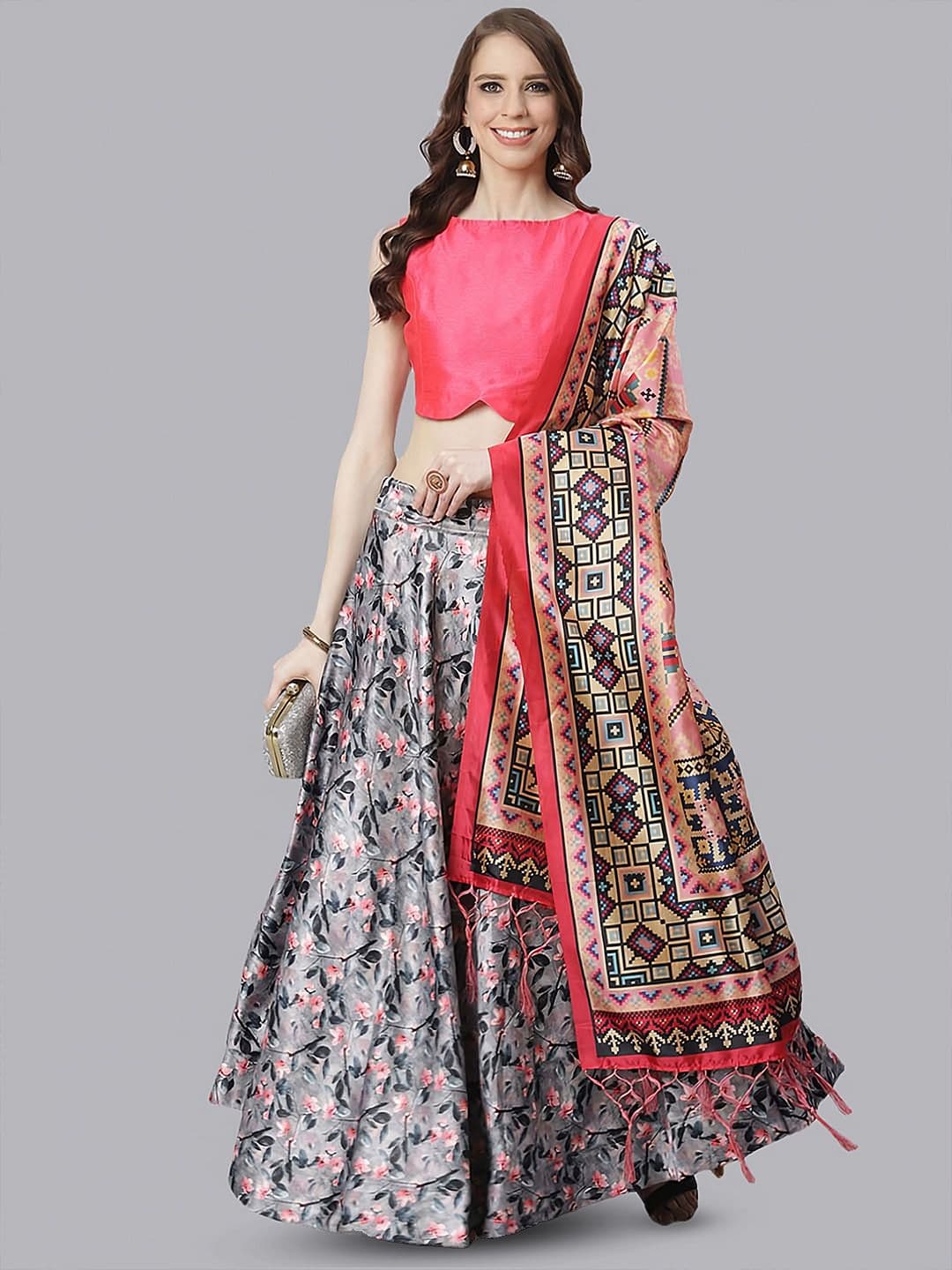 Kaizen TEXO FAB Floral Printed Semi-Stitched Lehenga & Unstitched Blouse With Dupatta - view 1