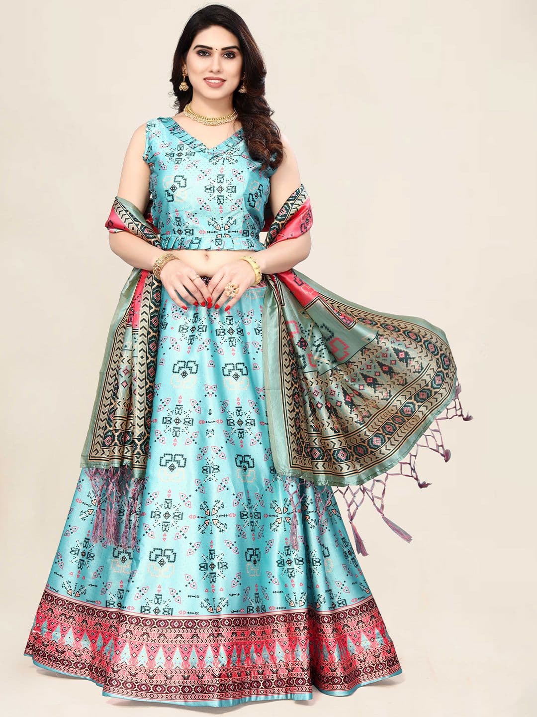 Kaizen TEXO FAB Printed Semi-Stitched Lehenga & Unstitched Blouse With Dupatta - view 1