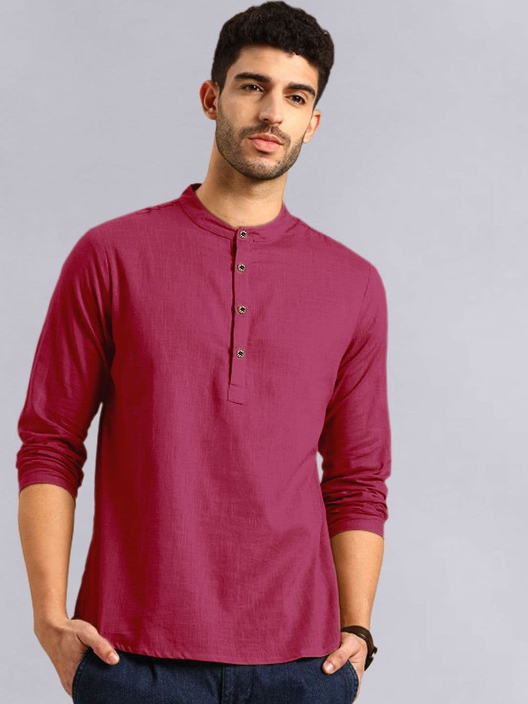 allan peter Mandarin Collar Pure Cotton Straight Kurta - view 1