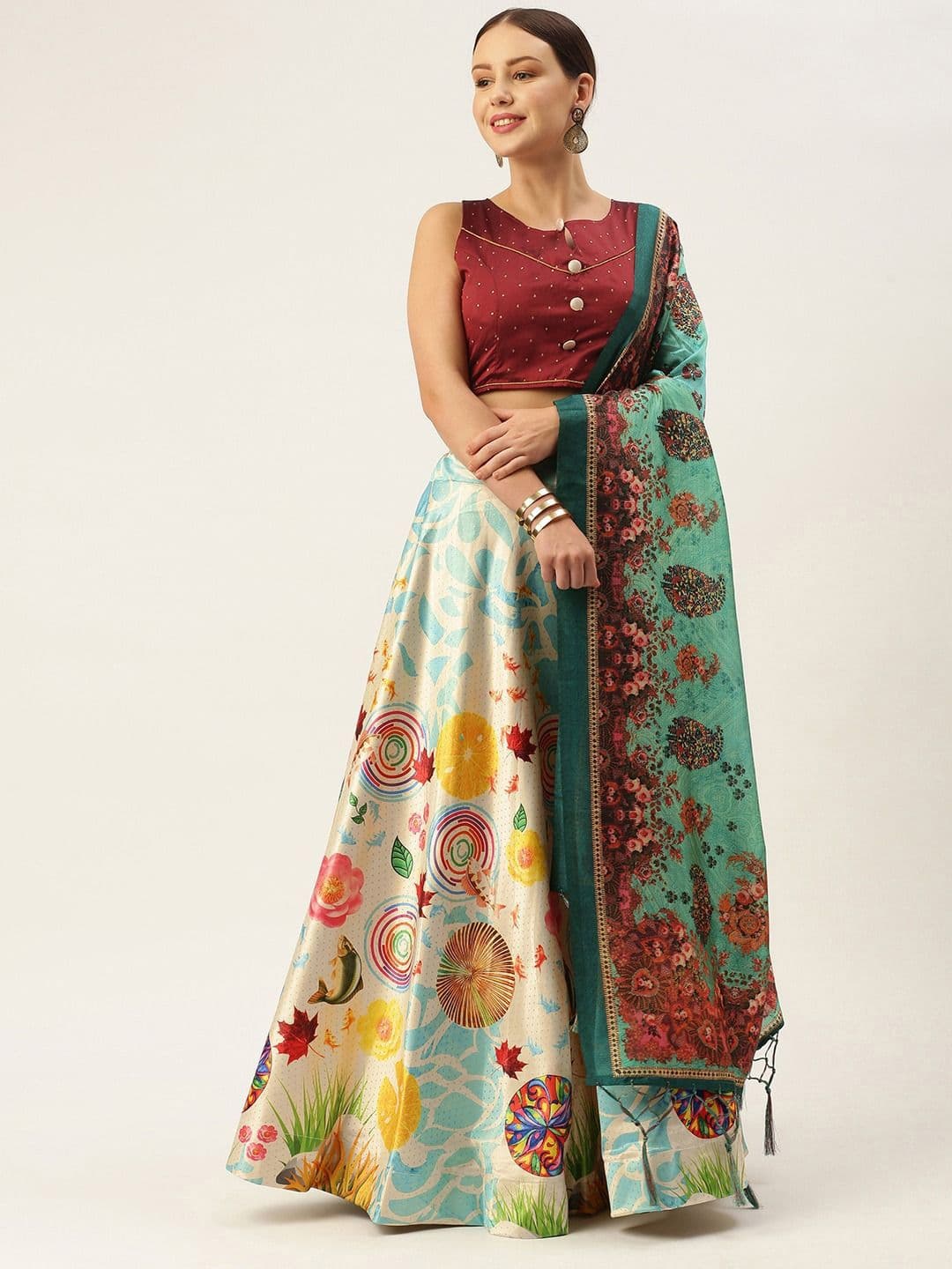 Kaizen TEXO FAB Floral Printed Semi-Stitched Lehenga & Unstitched Blouse With Dupatta - view 1